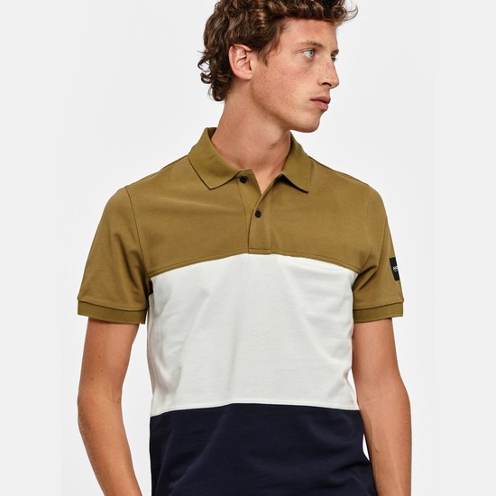 Aigle Short-sleeved Cotton Polo Shirts Men Khaki/White/Navy ZA-05179